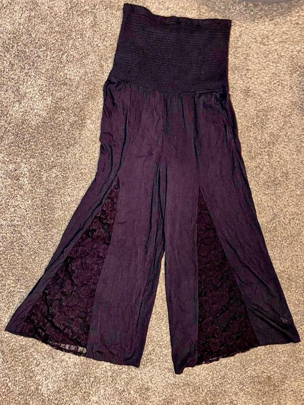Y2K black romper with flare bottom and lace goth detail